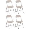 Gremium Set 4 Sedie Pieghevoli Con Cuscino In Ecopelle A Doppia Imbottitura, Seduta Ergonomica E Struttura Richiudibile Salvaspazio In Acciaio Inossidabile (Beige - Pelle, 4 Sedie - 45 x 48 x 83 Cm)
