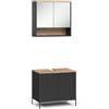 Vicco Set di mobili da bagno Eliza, Nero/Quercia vichinga 70 cm | 2 pezzi · Mobile sottolavabo · Armadietto a specchio