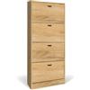 eacommerce Scarpiera in Legno Mobiletto Scaffale Organizer Scarpe Doppio Scomparto Slim (Rovere Nodato, 4 Ante - 63x24x150H cm)