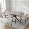 JIEXI Set di tavolo da pranzo allungabile e 6 sedie, 110 cm-150 cm, tavolo rotondo a ovale con sedie in velluto a coste bianco, salvaspazio, set di mobili per sala da pranzo da 6 posti