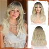 Sofeiyan Parrucca Lunga Ondulata da Donna con Frangia, 50 cm Da Biondo Cenere a Biondo Platino Ondulata Sintetica Resistenti al Calore Adatta per Feste Quotidiane, Decorazioni di Halloween e Cosplay
