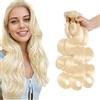 Salharer Ciocche di capelli veri da cucire, 3 ciocche da 50 g/per capelli Remy, colore #613 biondo per donna, 55,8 cm, 61 cm