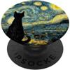 SAVARLO Van Gogh - Notte stellata per amanti dei gatti neri PopSockets PopGrip Adesivo