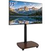 Relaxdays supporto TV da pavimento con rotelle, marrone-nero | 43-75 pollici, fino a 50 kg, VESA 600x400, acciaio e MDF