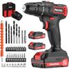 PULITUO Trapano Avvitatore Batteria 20V, Avvitatore a Batteria con 2 Batterie da 2,0 Ah, Mandrino Autoserrante da 3/8, 2 Velocità, 21+1 Livelli di Coppia, Set 42 Pezzi, Kit di Attrezzi per La Casa