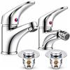 081 Store - Set 2 Rubinetti Bagno per Lavabo e Bidet con 2 Tappi Lavandino Bagno Click Clack, Miscelatori Monocomando in Ottone Cromato con Flessibili Inclusi