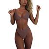 geluboao Bikini da Donna Set Tinta Unita Scollo a V Nodo Anteriore Push Up Gamba Alta Perizoma Costume da Bagno Due