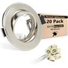 Wondlumi 20 faretti da incasso LED GU10, 68-85 mm, orientabili a 360°, 230 V, in acciaio inox spazzolato, rotondo, telaio da incasso con attacco GU10