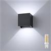 Partenopea Applique da Parete Esterno LED G9 Cubo IP65 Impermeabile Doppio Fascio di Luce Lampadina Sostituibile Design Moderno per Interno ed Esterno (1, Nero luce bianca fredda 6500K)