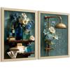 Nacnic Set Di 2 Poster Decorativi Da Parete Per Il Bagno, Design Estetico Per Pareti, Lavabo, Doccia E Wc, Arredamento Moderno Per Il Bagno Con Fiori, Bottiglie E Doccia A4 Senza Cornice