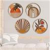 JOSTIVE 4 decorazioni da parete bohémien, rotonde, in legno, motivo astratto, foglie, sole, arte da parete, moderna decorazione da parete vintage per soggiorno, corridoio, camera da letto e ambienti