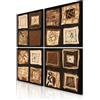 decomonkey Quadri Moderni Soggiorno Set Astrazione Fiori, 4 pezzi, 20x20 cm | Tela strutturata su telaio in legno, decorazione per camera da letto e ufficio, marrone, Quadro Stampa su Tela