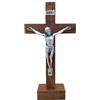 FIDES RELIGIOUS Crocifisso da Tavolo Classico in Legno di Faggio, Made in Italy - Cristo Gesù e INRI Placcati Argento 999 - Croce Artigianale da Appoggio per Scrivania e Comodino - 19 x 9,5 x 2,5 cm, Faggio Tinto