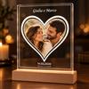 ANVILA Lampada personalizzata con foto, Cuore Intrecciato LED, 15x20 cm | Plexiglass trasparente e base in legno; nomi e data personalizzati. Regalo di coppia per anniversario, San Valentino e Natale