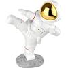 Brubaker Figura Decorativa Astronauta in Posa da Karate - High Kick - 19 cm Figura Spaziale con Casco Cromato - Statua Spaziale Moderna Dipinta a Mano - Oro e Bianco