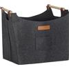Borsa Portalegna da Interno con Manici in Legno 45x32x40 cm in Feltro Grigio Scuro