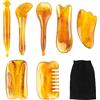 Heilok Tavola Gua Sha 7 pezzi, strumento per massaggio raschiante, set di strumenti per massaggio, tavola Gua Sha in resina naturale per collo viso braccia corpo gambe schiena (ambra)