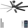 Ohniyou 152 cm Ventilatore da Soffitto Silenzioso con Luce, LED Dimmerabile | Telecomando e APP, Motore DC Reversibile, 8 Pale, Ventilatore Moderno per Patio, Soggiorno, Garage, Stanze Grandi, Nero