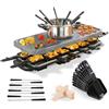GOURMETmaxx raclette & fondue combi XXL per 12 persone | Griglia per raclette 4 in 1 con padelle, set per fonduta e pietra calda | Griglia elettrica da tavolo con piastra antiaderente [1600 watt].
