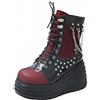 FQLGJMY Stivaletti Donna Gotici Plateau Zeppa Massiccia Catena Rivetti Cinturino | Scarpe Moto Mezza Gamba Punta Tonda Lacci Zip Tacchi Alti Fibbia Suola Spessa Stivaletti Cavaliere