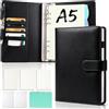 mawmuaw A5 Ricaricabile in Pelle PU, 6 Anelli Nero Money Binder | Agenda A5 Anelli, 150 Carta Ricaricabile, Tasche Interne e Divisore per Indice, per Scuola, Viaggi, Ufficio, Organizzatore