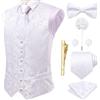 Hi-Tie Gilet da uomo con motivo cachemire, gilet formale in seta jacquard e cravatta con risvolto e tasca quadrata set per smoking da sposa