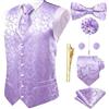 Hi-Tie Gilet da uomo con motivo cachemire, gilet formale in seta jacquard e cravatta con risvolto e tasca quadrata set per smoking da sposa