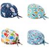 LIAOPUFUS 4 Pezzi Cappello Scrub Turbante Elastico Annodato Berretto Stampati Colorati Cappello in Cotone Unisex con Fascia Sudore e Bottone