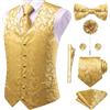 Hi-Tie Gilet da uomo con motivo cachemire, gilet formale in seta jacquard e cravatta con risvolto e tasca quadrata set per smoking da sposa