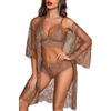 Avidlove Set di lingerie sexy da donna, in pizzo, 3 pezzi, biancheria | Kimono sottile con reggiseno e mutandine, tessuto in pizzo a rete, set di lingerie per San Valentino, Natale, festival
