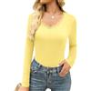 Crewhpo Maglietta Donna a Maniche Lunghe Scollo a V Pizzo Slim Fit | Mano Morbida, Pizzo sullo Scollo a V, Linea Slim, Maniche Lunghe, Look Casual Elegante, Jeans Ufficio Tempo Libero
