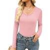 Crewhpo Maglietta Donna a Maniche Lunghe Scollo a V Pizzo Slim Fit | Mano Morbida, Pizzo sullo Scollo a V, Linea Slim, Maniche Lunghe, Look Casual Elegante, Jeans Ufficio Tempo Libero