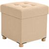 Relaxdays Pouf imbottito con vano portaoggetti, quadrato, crema | 8 x 38 x 38 cm, effetto lino, gambe in legno