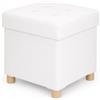 Relaxdays Pouf quadrato imbottito con vano portaoggetti, bianco | 38x38x38 cm, effetto lino, gambe in legno