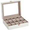SONGMICS Scatola Portaorologi con 10 Scomparti, Custodia con Coperchio in Vetro, Inserto Estraibile, Chiusura Metallica, Regalo, Ecopelle Bianco Nuvola e Fodera Beige Capuccino/Nero e Fodera
