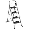 SONGMICS Scaletta a 4 gradini, Scaletta pieghevole, Blocco di sicurezza, Facile da riporre, Portata massima 150 kg, Grigio tortora/Bianco/Nero