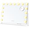 SONGMICS Specchio per trucco SONGMICS con luce, controllo touch, 15 lampadine LED dimmerabili, porte di ricarica, specchio staccabile con ingrandimento 10X, 3 temperature di colore, supporto per telefono,