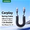 UGREEN Cavo USB-A a Type-C UGREEN a molla intrecciato 3A per ricarica e dati, compatibile con Samsung, Apple iPhone 17, 16, 15, caricabatterie AC Android telescopico