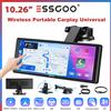 ESSGOO Supporto Universale Portatile Wireless Carplay da 10.26 Pollici per Camper, Camion, Autoradio, Schermo Touchscreen, GPS, Navigazione, WIFI, Android Auto, Bluetooth, FM, Controllo al Volante