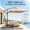 NONE Ombrellone a braccio laterale 300x300cm, Grande Ombrellone da Giardino a Sospensione, Ombrellone da Esterno con Palo Laterale per Cortile, Terrazza, Piscina