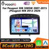 Podofo Autoradio Android Wireless 4G CarPlay per Peugeot 308 408 2007-2015 Sistema Intelligente per Auto Autoradio GPS Ricevitore Stereo Lettore Multimediale per Auto Unità Principale per Cruscotto