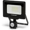 VELAMP Proiettore LED SMD 20W - Sensore di movimento - Impermeabile IP44 - Bianco Freddo 6500K - Colore Nero - Ideale per esterni come faro di sicurezza