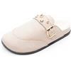 JOMIX Pantofole Donna Invernali Zoccoli Sabot Piatte in Pelliccia Morbida | Ciabatte Donna Inverno con Dettagli Metallici, Fodera in Peluche, Scarpe di Legno, Tomaia Scamosciata
