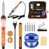 SREMTCH Saldatore a Stagno SREMTCH [Upgraded] 60W Saldatore Kit (200°C- 450°C) con Interruttore ON/OFF, 10 in 1Kit, 5 Punte per Saldatore, Filo di Saldatura 50g, Supporto per Saldatore, PU bag