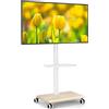 Selius Supporto TV con ruote - Bianco - Per schermi da 27 a 55 pollici - Standard VESA da 100x100 a 400x400 mm - Realizzato in metallo e legno