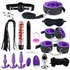 Generico Set di bondage popolare da 16 pezzi per uomini e donne, cinghie di nylon in peluche BDSM e kit di plug anali per giochi di società per adulti -LC18ITW (Viola:Z)