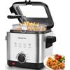 Aigostar Friggitrice Elettrica ad Olio 1.5L - Acciaio Inox, 1000W | Filtro antiodore con finestra, controllo temperatura, cestello rimovibile, design piccolo e sicuro