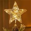 Joiedomi Puntale per albero di Natale, 20,3 cm, in metallo dorato, con decorazioni a batteria, con luci LED bianche calde, per Natale, feste, decorazioni per interni