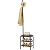 Gewudraw Attaccapanni da Terra, Attaccapanni con Scarpiera, 31x43,5x182 cm | 3-in-1 Attaccapanni con 4 Ganci e 2 Ripiani, Scarpiera Salvaspazio Slim per Ingresso, Corridoio, Camera da Letto, Soggiorno