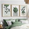HURCP Set di 3 quadri su tela Poster Bohemien Verde geometrico Minimalista Piante Foglia Linee astratte Trittico Parete Art Regalo Camera da letto Soggiorno Dormitorio Galleria Corridoio Decor Picture Stamp